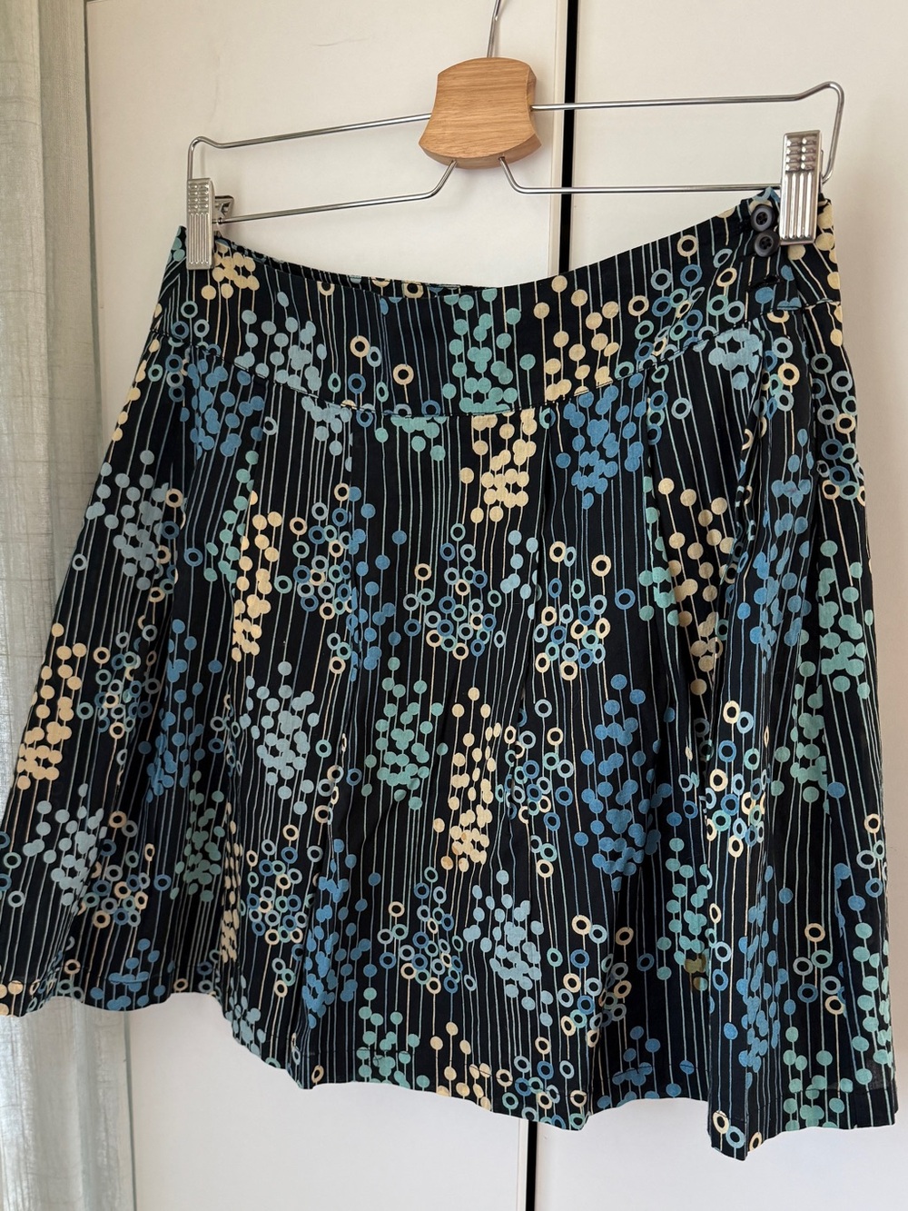 Frenchi Black Circle Skater Skirt with Blue & Cream Dot Print